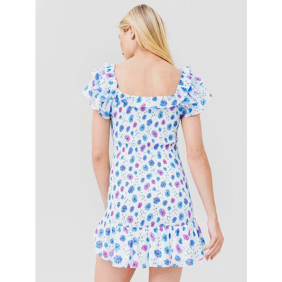 LoveShackFancy Kodie Deep Cotton Candy Smocked Floral Print Mini Dress Size L - Picture 2 of 7